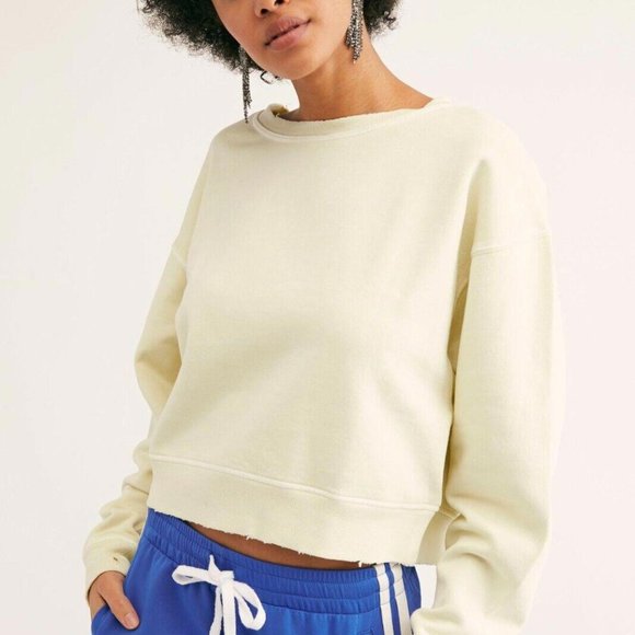 Free People Cool Rider Pullover Top Sweatshirt Ribbed Slouchy Comfy L NWT - Picture 1 of 8